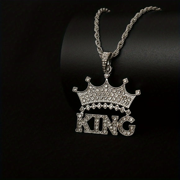 POINTERTECK 1pc Unique KING Letter Hip Hop Crown Pendant Necklace - Fashionable Punk Party Accessory with Personality - Bungee Cord Design Cool Gift for Friends and Hipsters