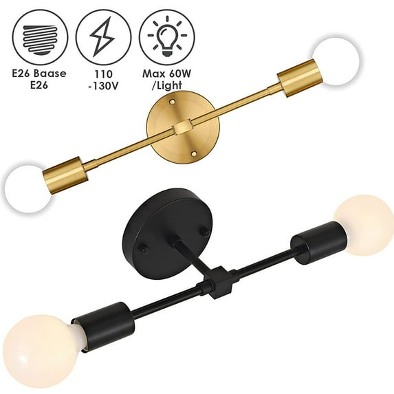 POINTERTECK 2-Light Vanity Light Fixtures, Bathroom Wall Sconce Mid Century Modern Wall Mounted Lamp Brushed Brass Sconce Indoor Vintage Wall Lighting for Mirror Hallway Kitchen Bedroom Living Room