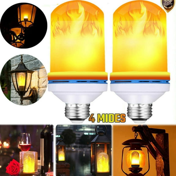 POINTERTECK 2 Pack LED Flame Effect Fire Light Bulb, Upgraded 4 Modes Flickering Fire Christmas Decorations Lights, E27 Base Flame Bulb with Upside Down Effect