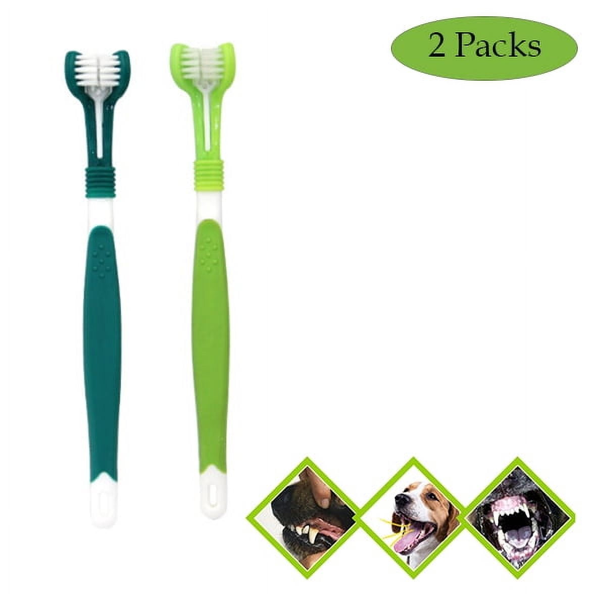 POINTERTECK 2 Pcs Three Sided Pet Toothbrush ,Dog 3-Head Brush Addition Bad Breath Tartar Teeth Care Dog Cat Multi-Angle Cleaning Mouth