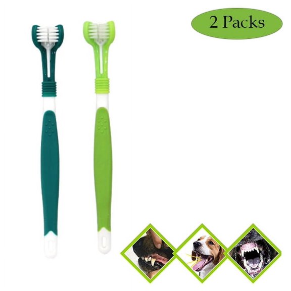 POINTERTECK 2 Pcs Three Sided Pet Toothbrush ,Dog 3-Head Brush Addition Bad Breath Tartar Teeth Care Dog Cat Multi-Angle Cleaning Mouth