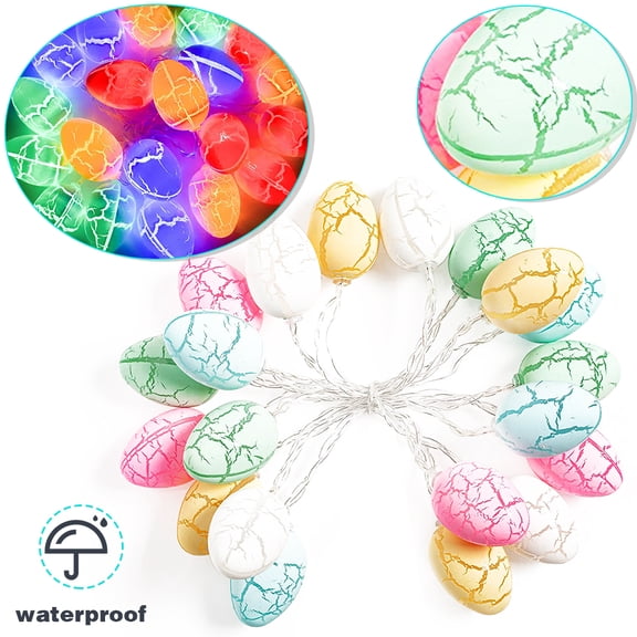 POINTERTECK 20 Easter Eggs LED String Lights Battery Operated Fairy String Lights Easter Decorations for Home Easter Tree Upstairs Banister Party Multi-color