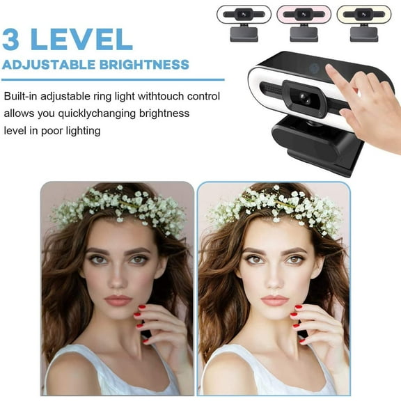 POINTERTECK 2021 1080P Webcam with Ring Light and Microphone, Auto-Focus, Plug and Play, Web Camera for Online Learning, Zoom Meeting Skype Teams, PC Mac Laptop Desktop Computer