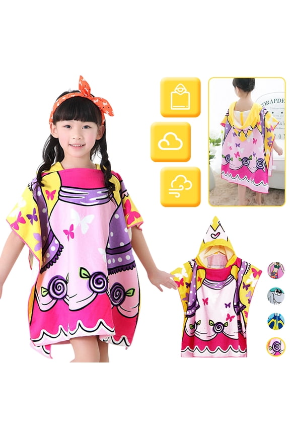 24 x 48" Kids Hooded Beach Bath Towel for Age 2-7 Years, Swim Pool Cover up Poncho Cape Multi-use for Bath/Shower/Pool/Swim