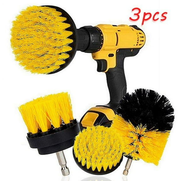 POINTERTECK 3 Pack Soft Yellow Drill Brush - Leather Cleaner - Car Wash Kit - Car Cleaning Supplies - Wheel Cleaner Brush - Car Detailing Kit  Car Carpet - Interior, Vinyl, Seat Cleaner