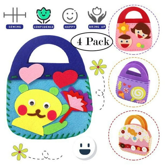 POINTERTECK 4 Pcs Craft Kits for Sewing Sets, Preschool Educational Toys Sewing Kit for Kids DIY Art Craft Hand Stitch Play Set with Safety Needle Thread for Beginner Felt Craft Kits