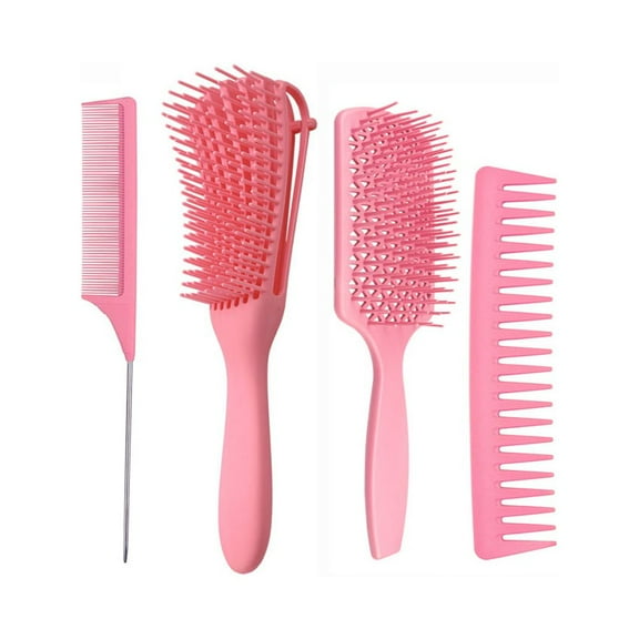 POINTERTECK 4Pcs Tangled Hair Comb Set, Knot Proof Anti Static Heat Resistant Hair Brushes Set for Curly Natural Hair(Pink)