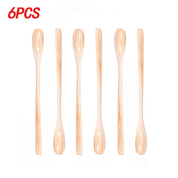 POINTERTECK 6 Pieces Wood Iced Tea Spoons Small Stirring Spoon Long Handle Cocktail Spoons Wood Wooden Coffee Mixing Spoons