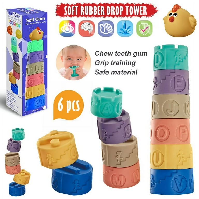 POINTERTECK 7 Pcs Baby Toys Blocks Soft Blocks for Babies 6 Month Baby Toys Teething Toys Infant Toys Baby Building Blocks Montessori Developmental