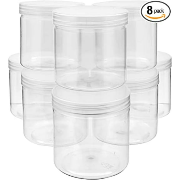 POINTERTECK 8 Pack 12 Oz Clear Plastic Jars with Lids, Slime Containers for Kids DIY Crafts