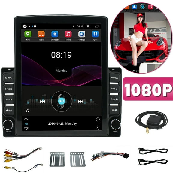 POINTERTECK 9.7" Android 9.1 Vertical Screen Auto Stereo Car Radio 2 Din GPS 2.5D HD 1080P Car MP5 Player with Bluetooth WIFI, Support Rear Camera[1+16G]