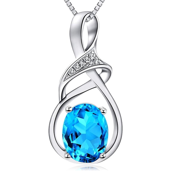 POINTERTECK Blue Topaz and Amethyst Pendant Necklace Sterling Silver Natural Gemstone for Mom Girlfriend Gifts