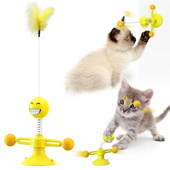 POINTERTECK Cat Toy,Lovely Sucker Spring Plush Mouse Pet Teasing Play Interactive Toy Tease Cat Toy Windmill Cat Toy With Feather/Ball