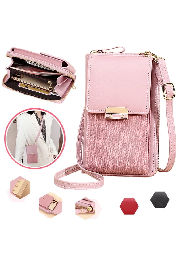 Crossbody Phone Bags for Women, PU Leather Cellphone Purse Wallet, Adjustable Shoulder Bag Phone Pockets Fits for iPhone 8 Plus Xs Max X Xr 7/6 Plus Samsung S10+, Pink