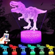 POINTERTECK Dinosaur Toys, 3D Night Lamp with Three Patterns & Remote Control & Smart Touch+16 Colors Changing Dimmable, Brithday Gifts Boys Girls Dinosaur Fans for Kids Birthday Gifts