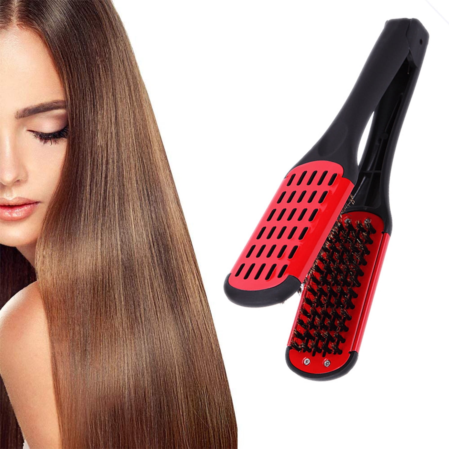 POINTERTECK Double Sided Hair Straightener, Hair Straightening Comb,Natural Fibres Hair
