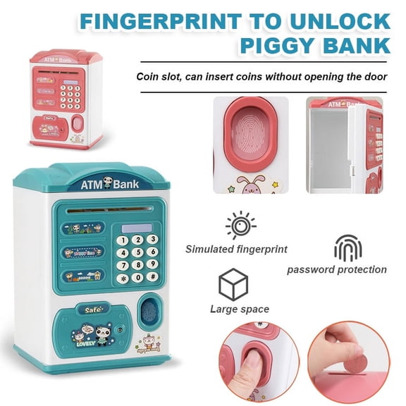 POINTERTECK Electronic Piggy Bank for Kids, Mini ATM Electronic Code Lock Money Bank Auto Scroll Paper Money Saving Box Password Coin Bank Perfect Toy Gifts for Boys Girls