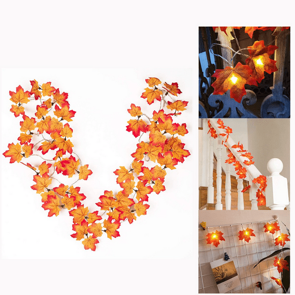 POINTERTECK Fall Maple Leaves String Lights, 13ft Maple Garland 40 LED Lighted Fall Garland for Halloween Thanksgiving Christmas Decor (Orange)