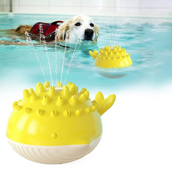 POINTERTECK Floating Dog Toy, Electric Pet Water Spray Toy Multi-Functional Tooth Brush Molar Teeth Cleaning Dog Chew Toys (Yellow)