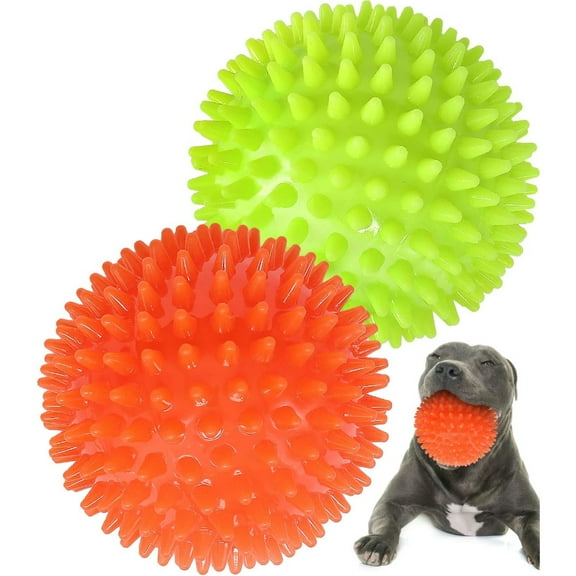 POINTERTECK Heavy Duty Squeaky Dog Balls for Medium Large Dogs, Dog Toys for Aggressive Chewers, Spike Ball Toys for Clean Teeth and Training(2 Pack)