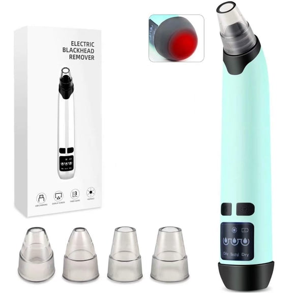 POINTERTECK Hot Compress Blackhead Pore Vacuum Cleaner Remover,Electric Blackhead Vacuum Pore Blackhead Beauty Device for Women and Men-4 Porbes (Green)