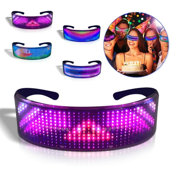 POINTERTECK LED Bluetooth Full-color Light-emitting Glasses, Programmable LED Smart Glasses, APP Control Strap