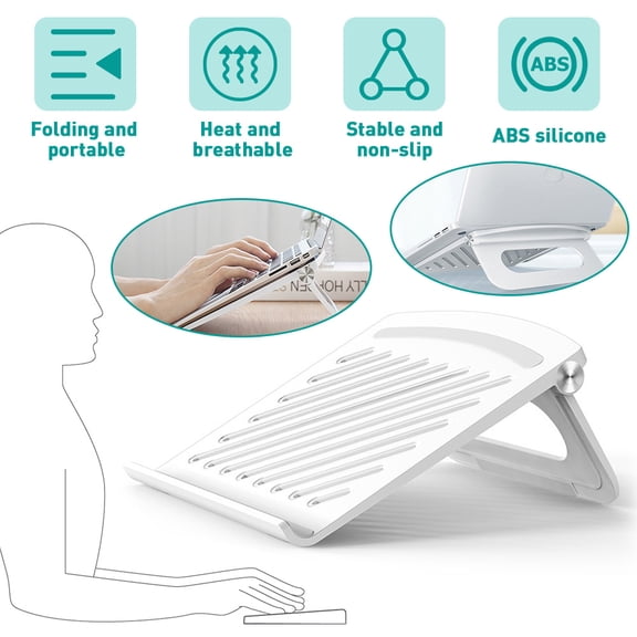 POINTERTECK Laptop Stand, Light Duty Aluminum Adjustable Ergonomic Foldable Portable Tablets Holder for 10" to 15.6" Notebook Computer White