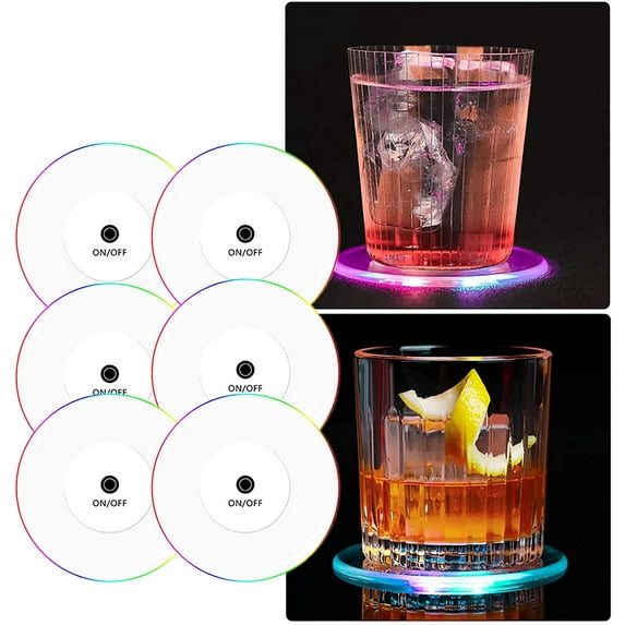 POINTERTECK Light Up Cocktail Coaster,Acrylic Cool Colorful Tunnel Flickering LED Drink Coaster Ultra-thin 3.90 In. Drink Coaster,Bar Beer Beverage Coasters for Club,Wedding, Bar,6Packs
