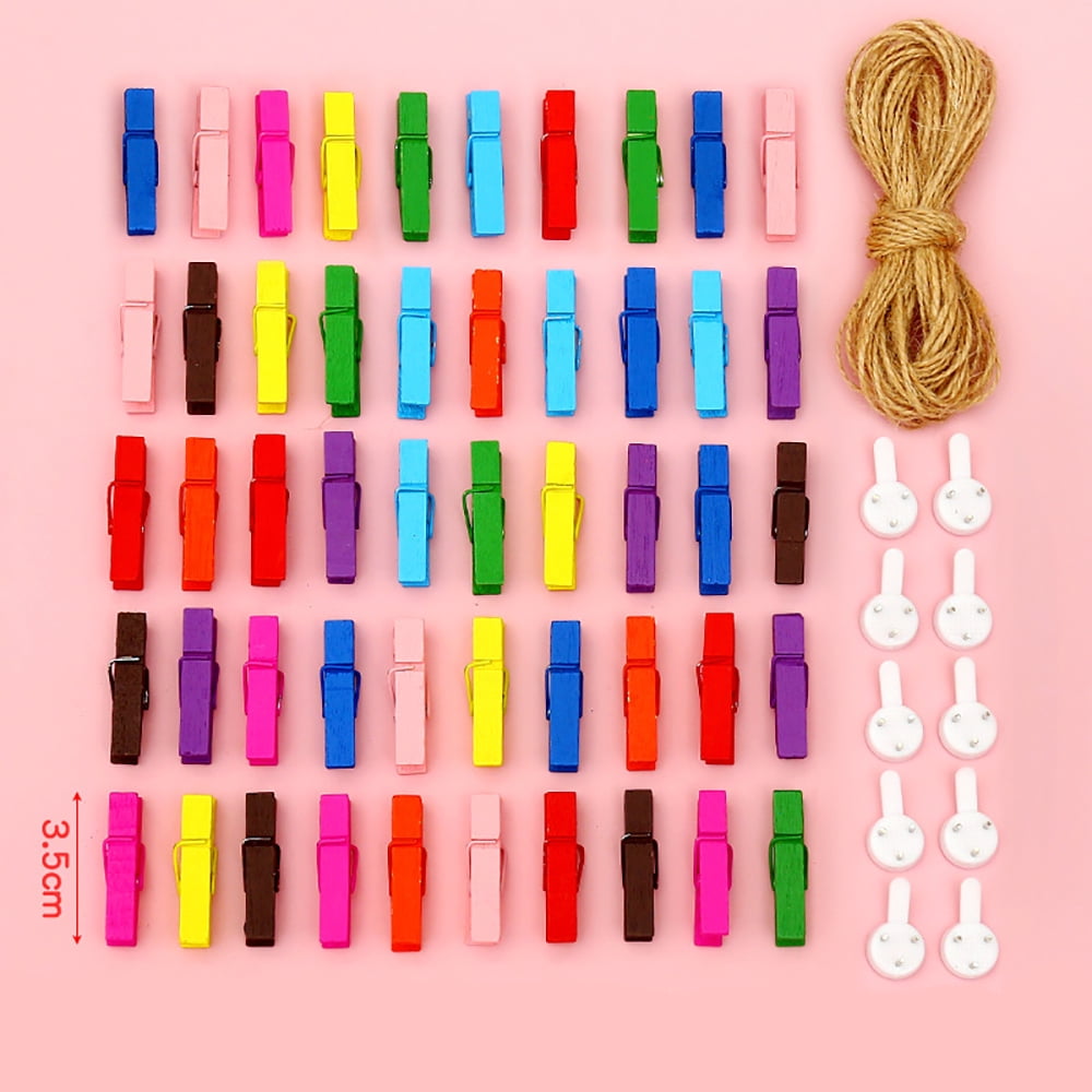 Qistubay Mini Clothes Pins for Photo - 50Pcs 25mm Colorful Natural