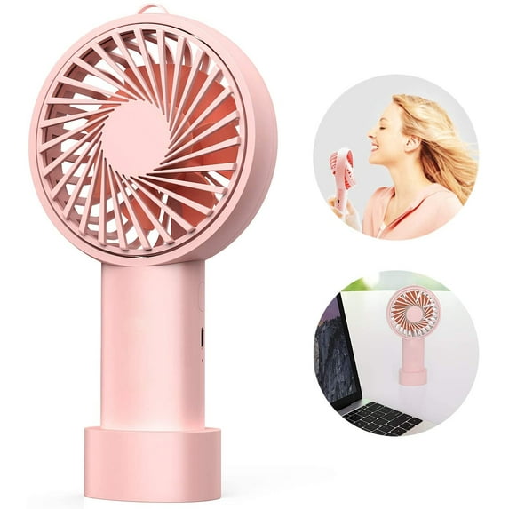 POINTERTECK Mini Electric Handheld Fan USB Rechargeable Desk Fan with Stand Base 3 Speed Mode for Home School Office Travel Golf Cart Indoor Outdoor
