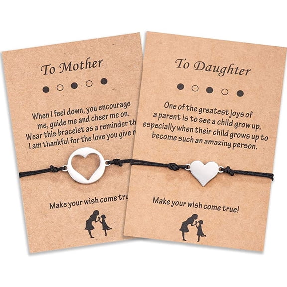 POINTERTECK Mother Daughter Bracelet Back to School Gifts Matching Cutout Heart Wish Bracelets Mom and Me Jewelry Gifts