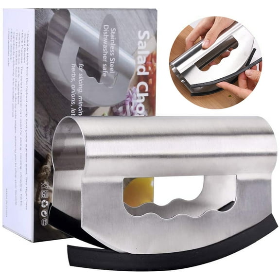 POINTERTECK Salad Chopper with Double Blade Protective Covers and Cut Finger Protection Tool Stainless Steel, This Mincing Knife to Cutting Up Salad Safer