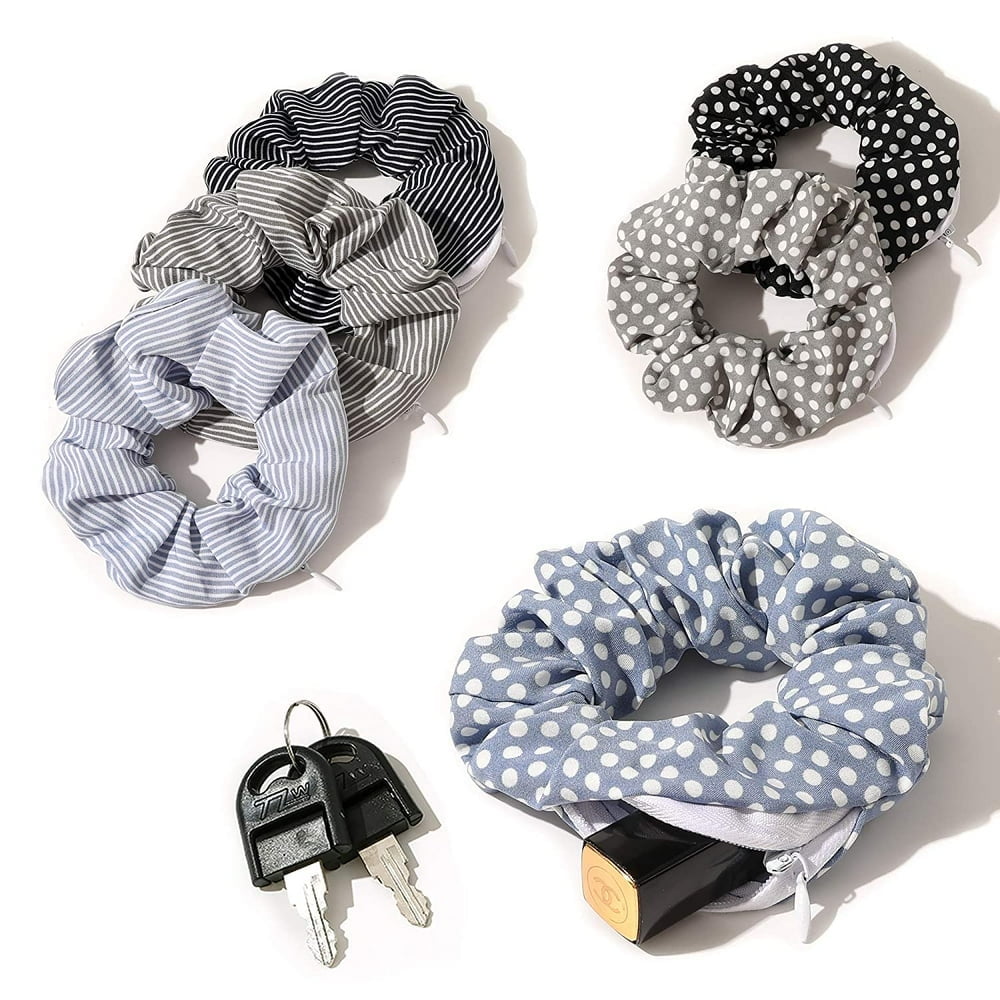 POINTERTECK Scrunchies With Pocket Zipper Hair Ties for Women Big Vsco Girl Stuff Chiffon Scrunchy Hidden Hair Scrunchie Ponytail Holder Elastic Bands
