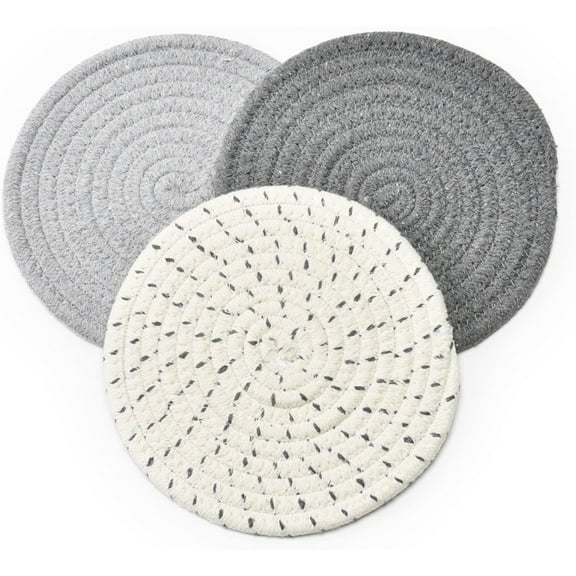 POINTERTECK Set of 3 Kitchen Potholders Set Trivets Set, 100% Pure Cotton Thread Weave Hot Pot Holders Set Hot Pads, Hot Mats, Spoon Rest Stylish Coasters Gray