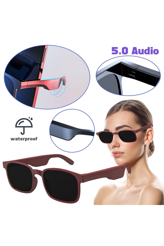 Smart Glasses Wireless Bluetooth Sunglasses for Open Ear Music and Hands-free Calls, Men and Women, Polarized Lenses, IP4 Waterproof, Connected to Phones and Tablets Brown
