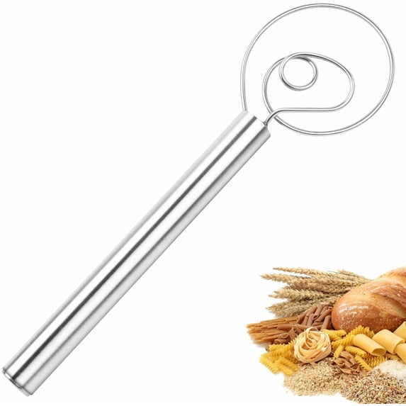POINTERTECK Stainless Steel Danish Dough Whisk Handle Portable Kitchen Baking Tool
