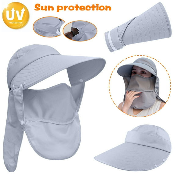 POINTERTECK Sun Hats for Women, Wide Brim UV Protection Visor UPF 50+ Fishing Hats Foldable Ponytail Summer Hat with Detachable Flap (Gray)