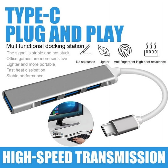 POINTERTECK USB C to USB 3.0 Hub 4 Ports, 4-in-1 USB Type C to USB 3.0 Hub Adapter, Aluminum Thunderbolt 3 to Multiport USB Hub Adapter Fit for MacBook Pro,iPad Pro,iMac,Samsung,Chromebook Silver