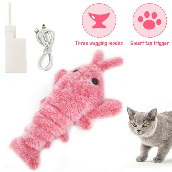 POINTERTECK USB Rechargeable Electric Moving Cat Toy Floppy Lobster Pet Wagging Plush Toys