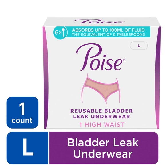 Poise Washable Adult Incontinence Underwear for Women, Reusable, Light Absorbency, Large, High Waist, Pink, 1 Count