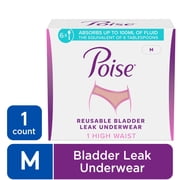 Poise Washable Adult Incontinence Underwear for Women, Reusable, Light Absorbency, Medium, High Waist, Pink, 1 Count