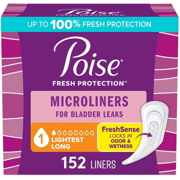 Poise Microliners Incontinence Panty Liners, 1 Drop Lightest Absorbency, Long, 152 Count
