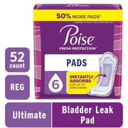 Poise Incontinence Pads for Women, 6 Drop Ultimate Absorbency, Regular Length, 52 Count