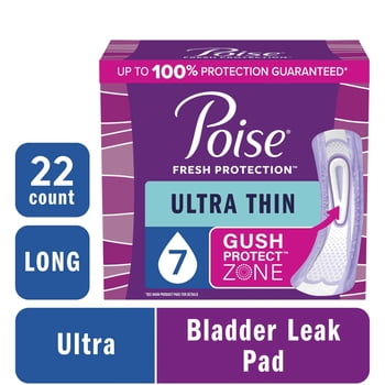 Poise Ultra Thin Incontinence Pads, 7 Drop Ultra Absorbency, Long Length, 22 Count
