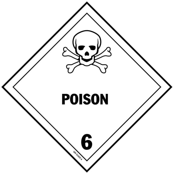 POISONOUS MATERIALS, Hazard Class 6 D.O.T. Shipping Labels, 4" x 4", Roll of 500