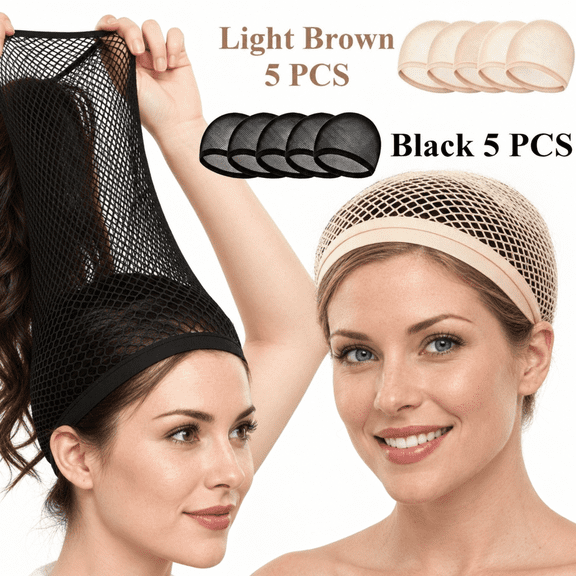 POITVD 10 Pack Wig Caps for Women, Double-Layer Open-End Nylon Mesh Hair Nets, Breathable Stretch Wig Liners with Non-Slip Elastic Band for Long Hair, Light Brown and Black