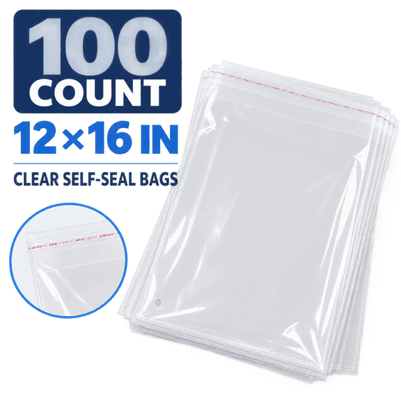 POITVD 100-Pack Clear Resealable Clothing Bags, 12 x 16 in Self-Seal Poly Bags
