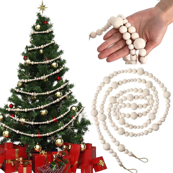 POITVD 10feet Christmas Wooden Beads Wood Garland for Christmas Tree Bobo Christmas Holiday Decoration Boho Wall Hanging Farmhouse Home Decor Rustic