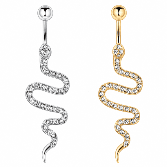POITVD 2 Pcs Cute Serpent Navel Piercing Jewelry, Snake Shape Belly Button Studs, Gold Tone and Silver Tone Navel Rings for Women