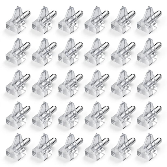POITVD 30 Pack 5mm Clear Shelf Support Pegs, Long Transparent Plastic Bracket with Metal Pin, Furniture Cabinet Closet Layer Support Hardware, Heavy Duty for Glass and Wood Shelves, 0.2" x 0.5"